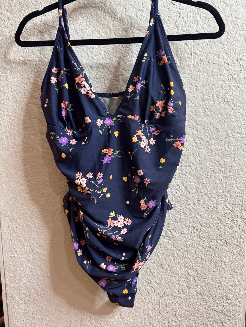Floral V-Neck Navy One-Piece Swimsuit XL amazon